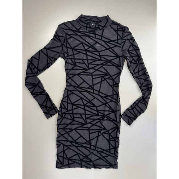 Women’s Sheer Velvet Burnout Bodycon Dress Size Small Black Y2K 90s EDM Rave - Picture 3 of 14